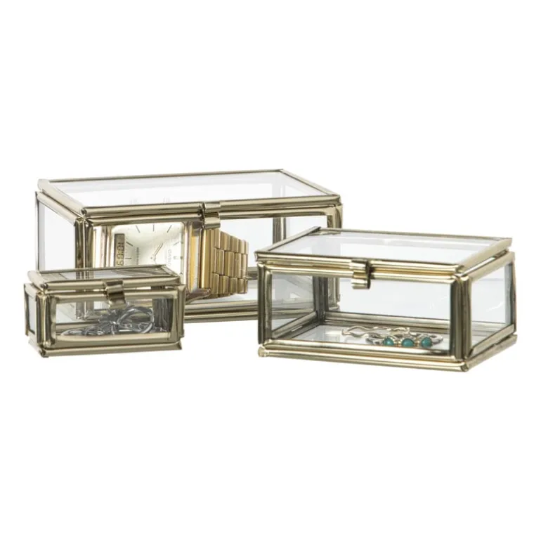 Glazen doosjes - goudkleurig/transparant - set van 3