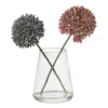 Glazen vaasje met allium bloem - roze/paars - 18x14x8 cm