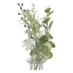 Glazen vaasje met eucalyptus - groen - 28x24x12 cm