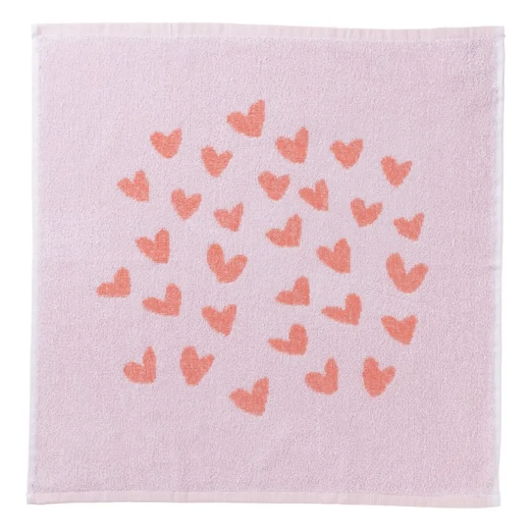 Handdoek hartjes - lila/koraal - 50x50 cm