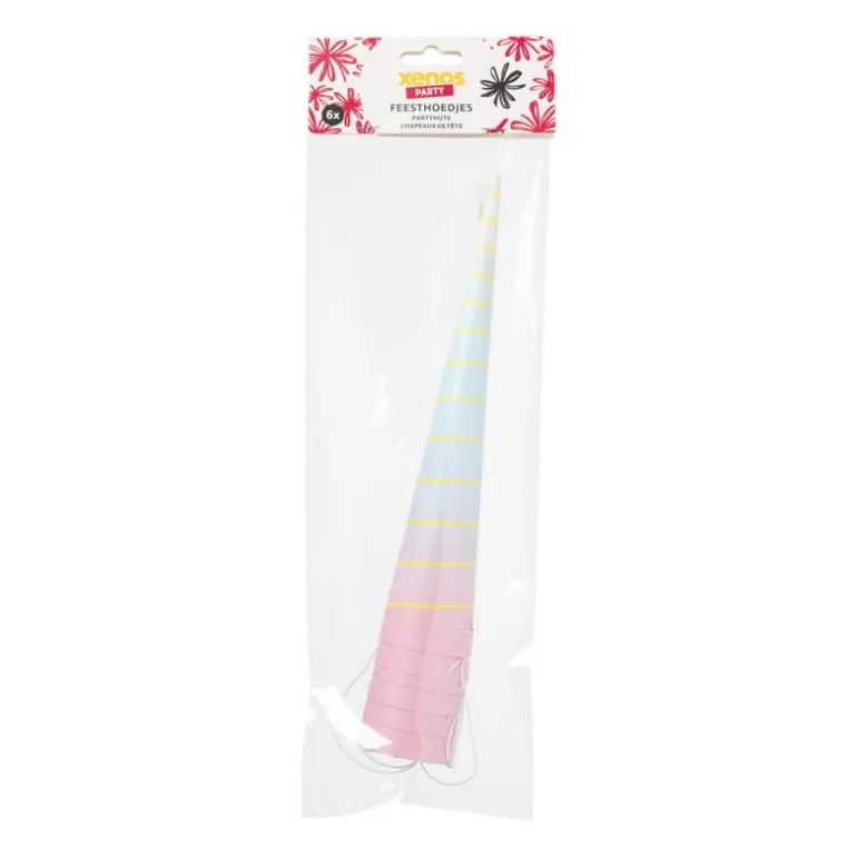 Hoedjes unicorn - roze/blauw - 6 stuks