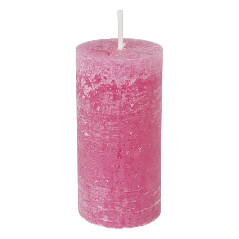 Kaars rustiek - roze - ø5x10 cm