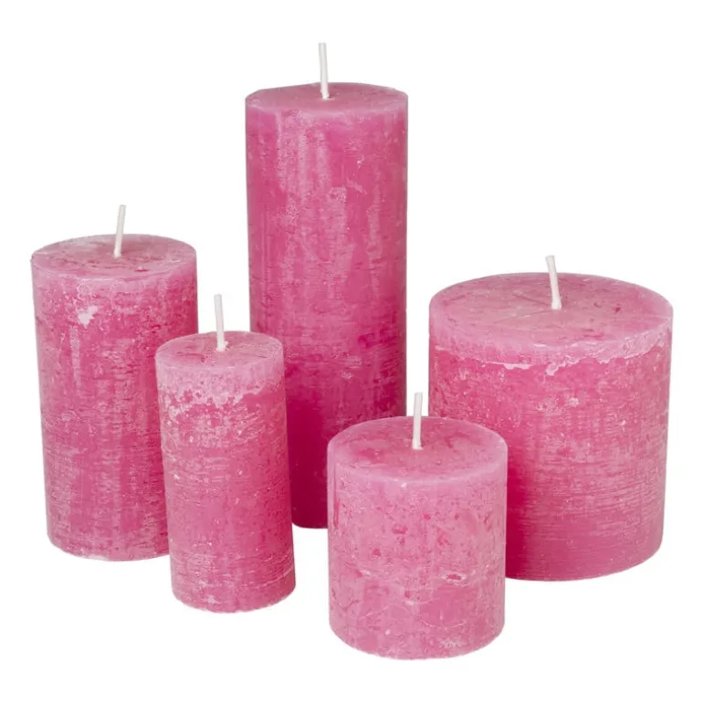 Kaars rustiek - roze - ø5x10 cm