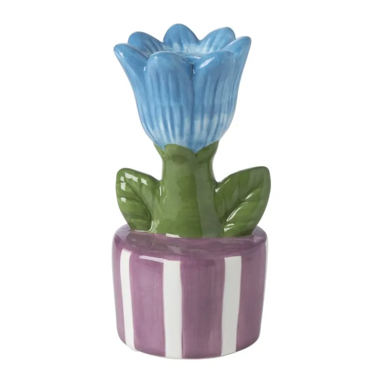 Kandelaar bloem - blauw/paars - ø8.8x17.4 cm