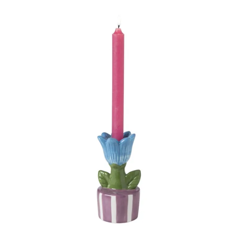 Kandelaar bloem - blauw/paars - ø8.8x17.4 cm