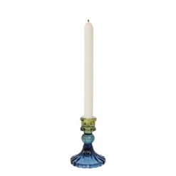 Kandelaar glas klein - groen/blauw - ø7.8x10 cm