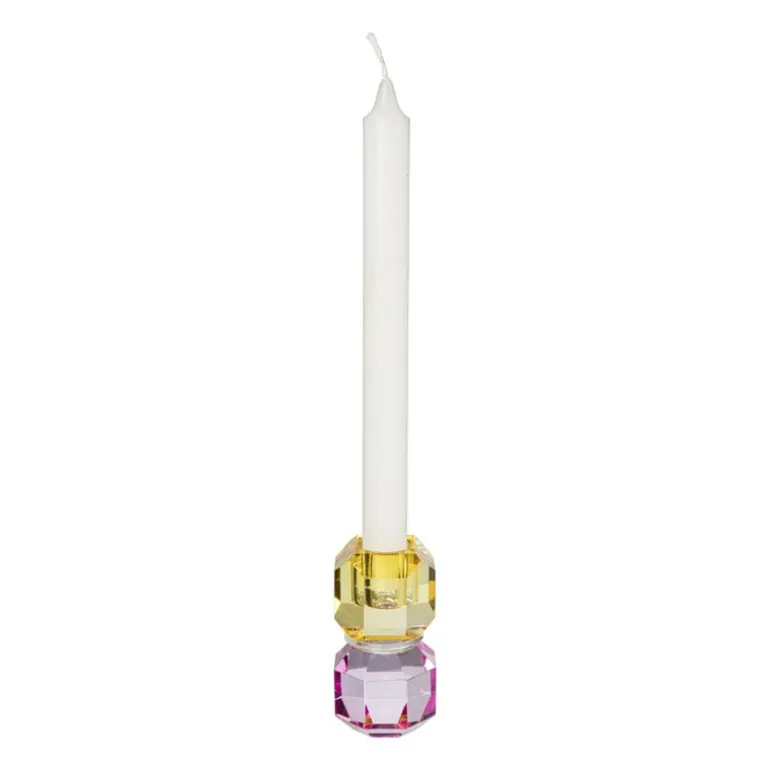Kandelaar kristal - roze/geel - ø5.5x9 cm