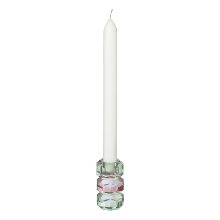 Kandelaar kristal 3-laags - groen/roze - 4x4x7 cm