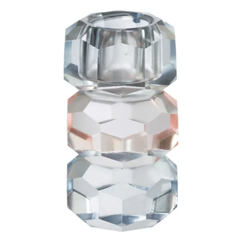 Kandelaar kristal 3-laags - blauw/roze - 4x4x7 cm
