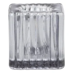 Kandelaar rib glas - grijs - 4x4x4 cm