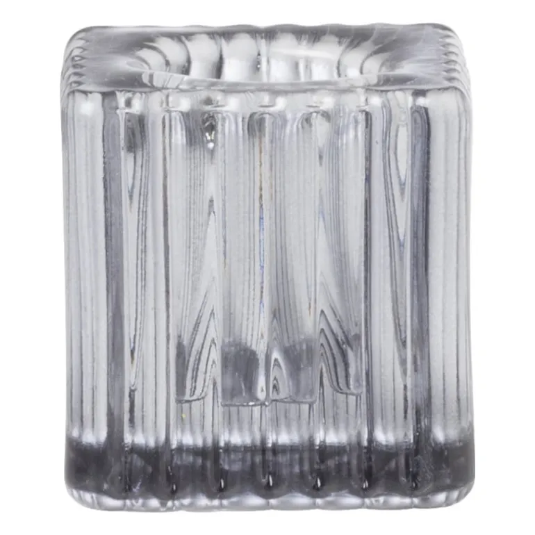 Kandelaar rib glas - grijs - 4x4x4 cm