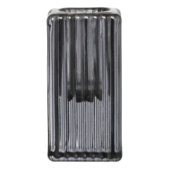 Kandelaar rib glas - grijs - 4x4x8 cm