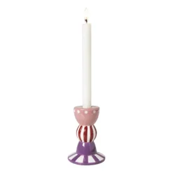 Kandelaar streep stip hoog - multikleur - ø8.5x12 cm