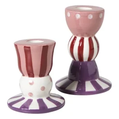 Kandelaar streep stip hoog - multikleur - ø8.5x12 cm