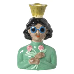 Kandelaar vrouw met bloemen - groen - 19.5x13x9 cm