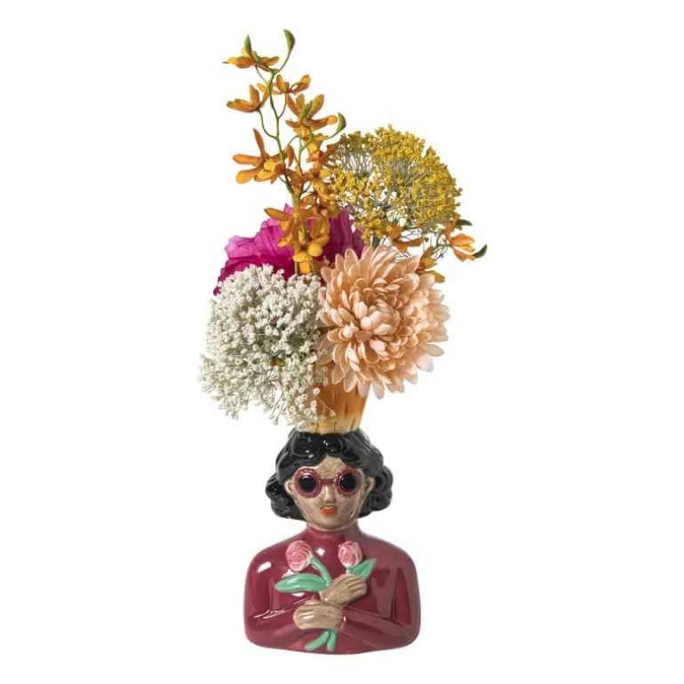 Kandelaar vrouw met bloemen - groen - 19.5x13x9 cm