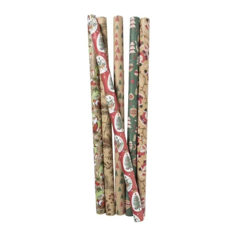 Kerst cadeaupapier kraft - 200x70 cm - diverse varianten