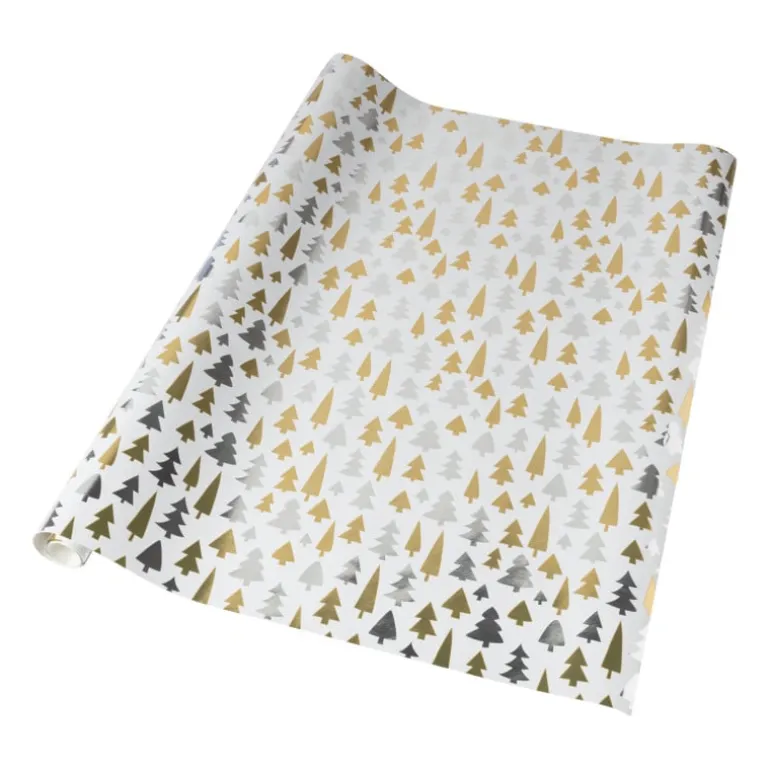 Kerst inpakpapier boom - zilver/goud - 70x200 cm