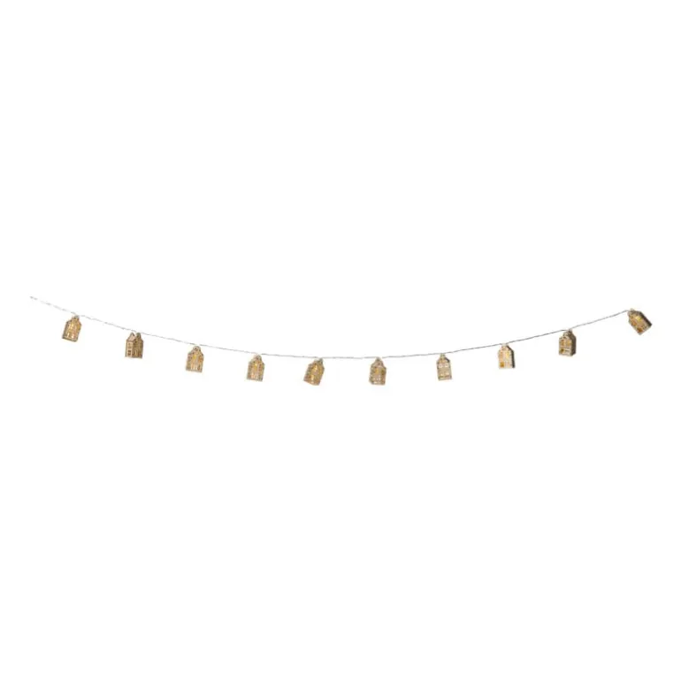 Kerst lichtslinger met huisjes - goudkleurig - 135 cm