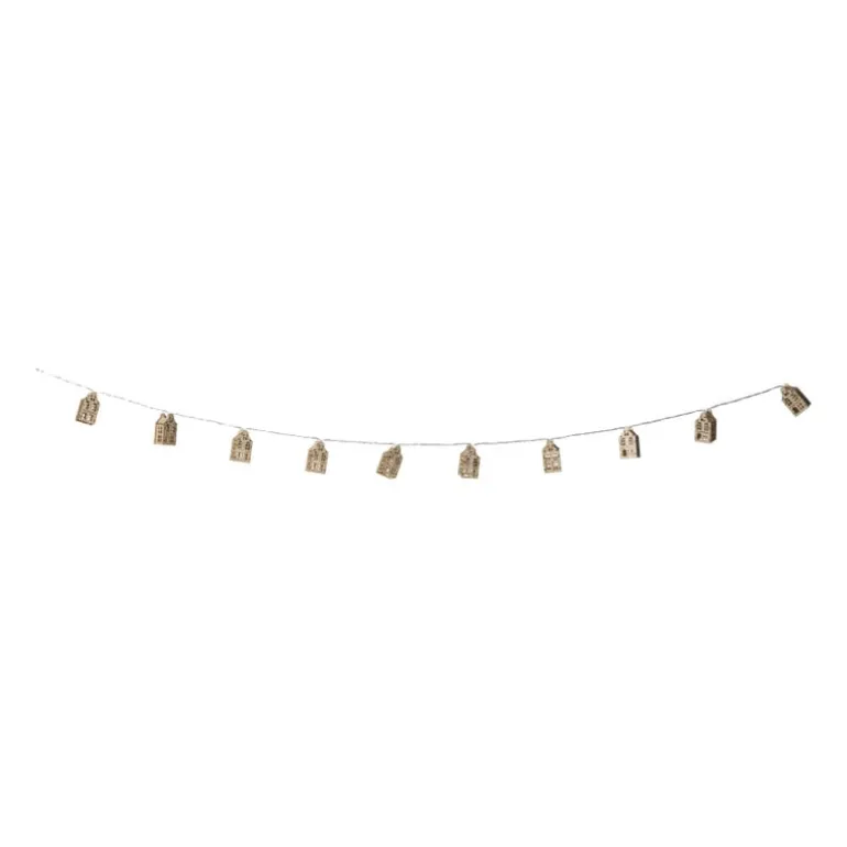 Kerst lichtslinger met huisjes - goudkleurig - 135 cm