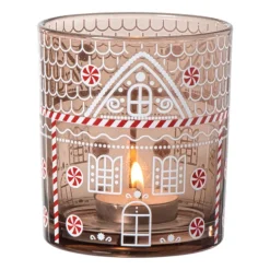 Kerst waxinelichthouder groot - bruin - ø9x10 cm