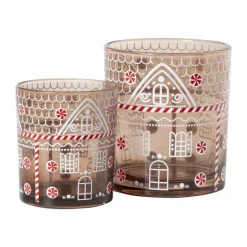 Kerst waxinelichthouder klein - bruin - ø7x8 cm