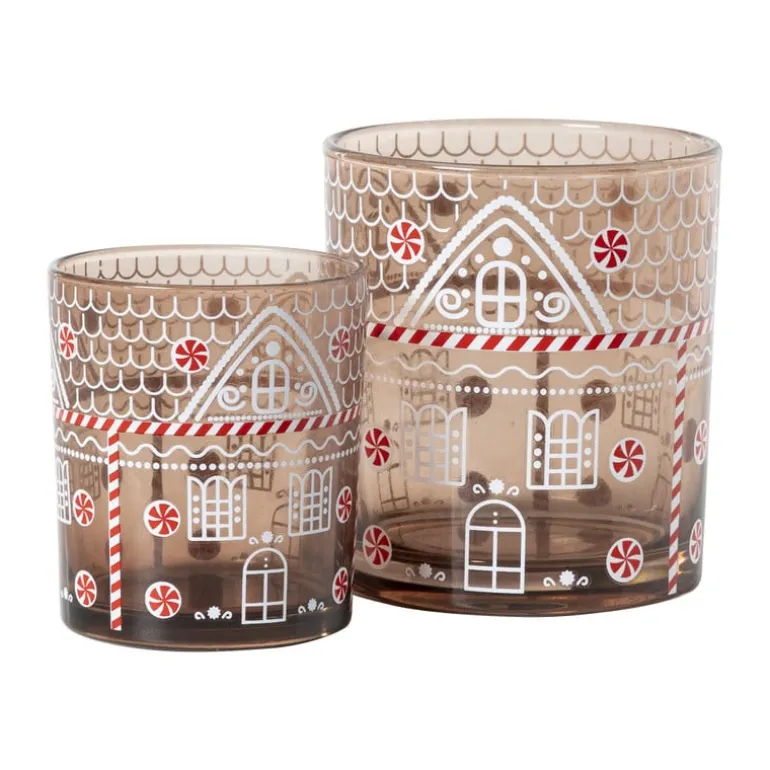 Kerst waxinelichthouder klein - bruin - ø7x8 cm