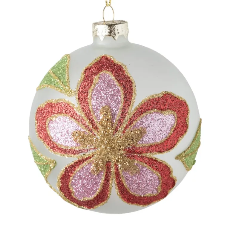 Kerstbal bloem - wit