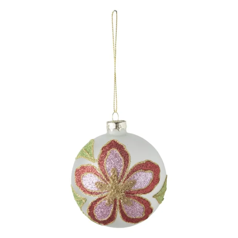 Kerstbal bloem - wit