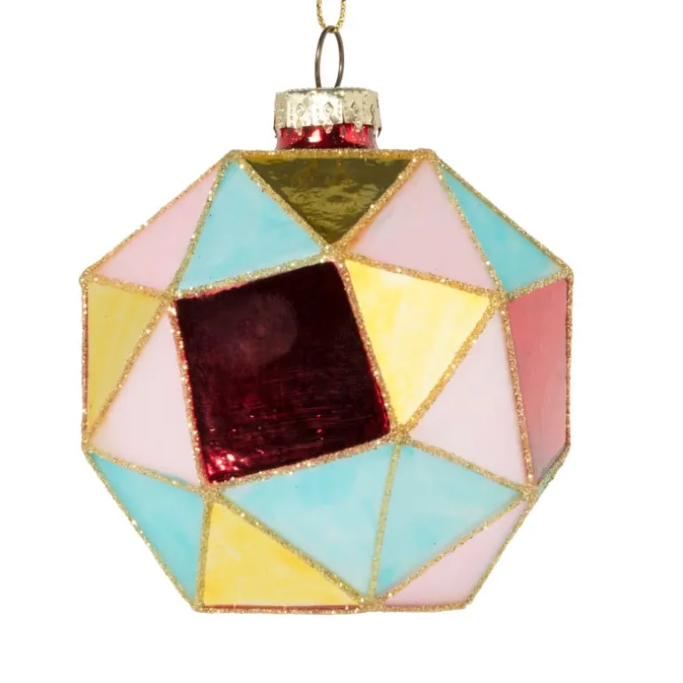 Kerstbal blokkig - roze/blauw - ø8 cm