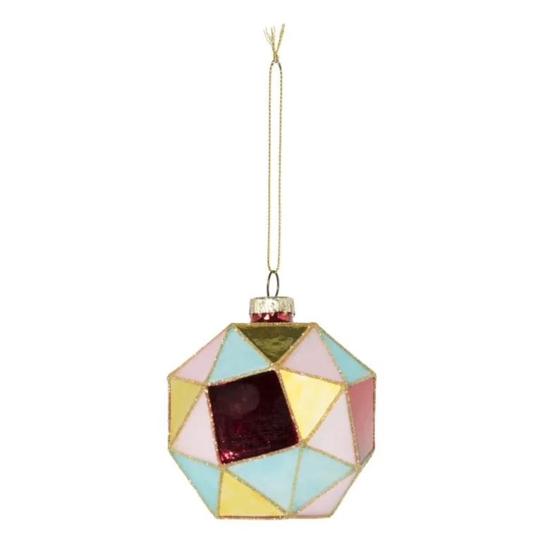 Kerstbal blokkig - roze/blauw - ø8 cm