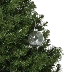 Kerstbal glas met zilveren glitters - transparant/zilverkleurig