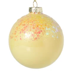 Kerstbal glitter - geel - ø8 cm