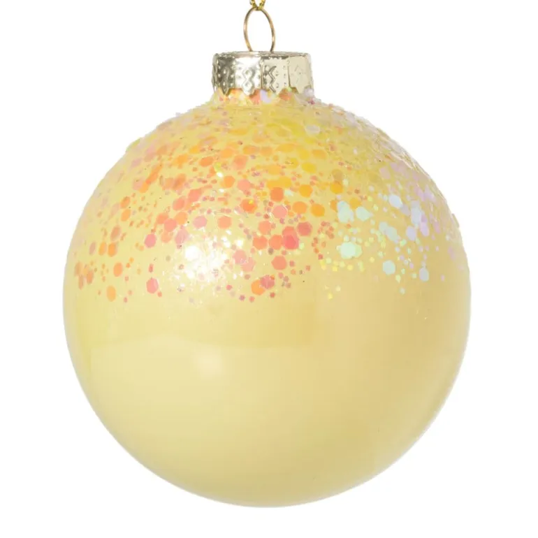 Kerstbal glitter - geel - ø8 cm