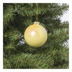 Kerstbal glitter - geel - ø8 cm