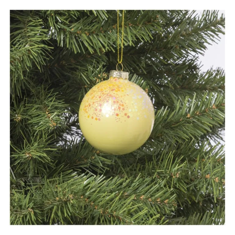 Kerstbal glitter - geel - ø8 cm