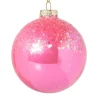 Kerstbal glitter - roze - ø8 cm