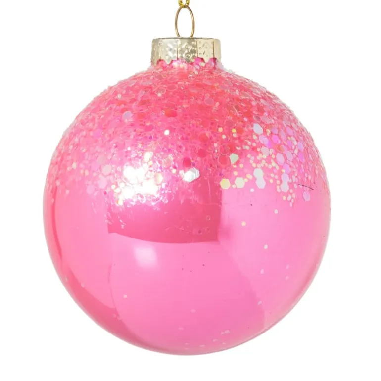 Kerstbal glitter - roze - ø8 cm