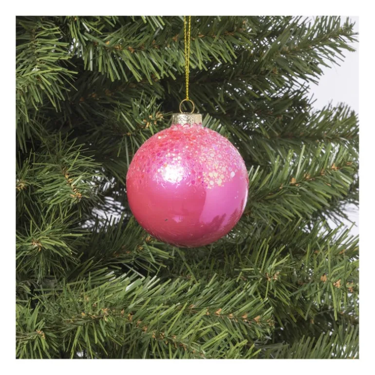 Kerstbal glitter - roze - ø8 cm