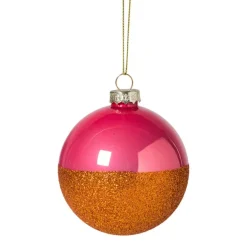 Kerstbal glitter en glans - roze/oranje