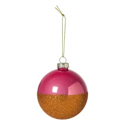 Kerstbal glitter en glans - roze/oranje