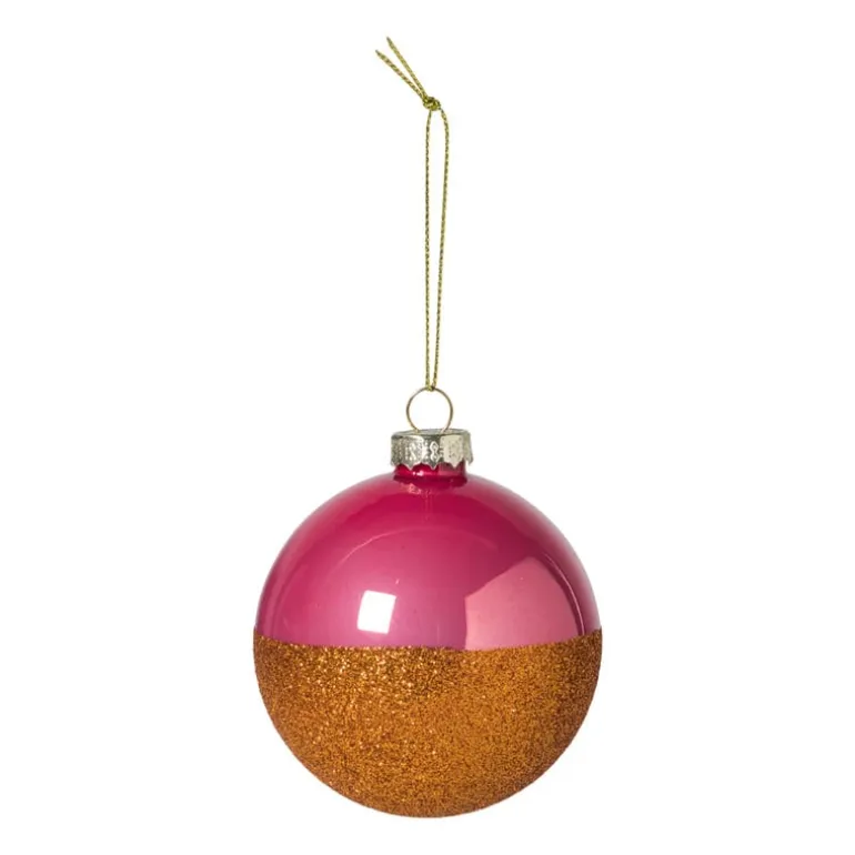 Kerstbal glitter en glans - roze/oranje