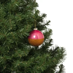 Kerstbal glitter en glans - roze/oranje