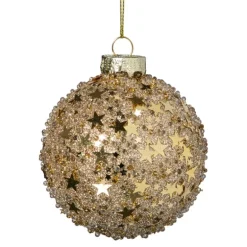Kerstbal glitter sterretjes - goudkleurig