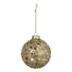 Kerstbal glitter sterretjes - goudkleurig