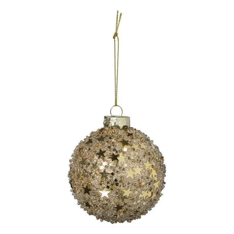 Kerstbal glitter sterretjes - goudkleurig
