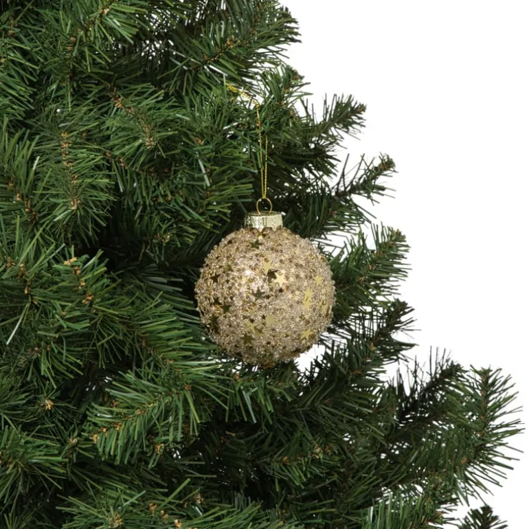 Kerstbal glitter sterretjes - goudkleurig