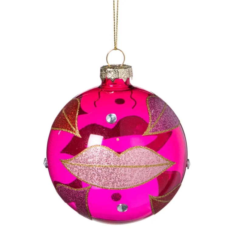 Kerstbal lippen - roze/rood