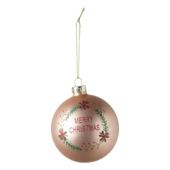 Kerstbal merry christmas - roze - ⌀8 cm