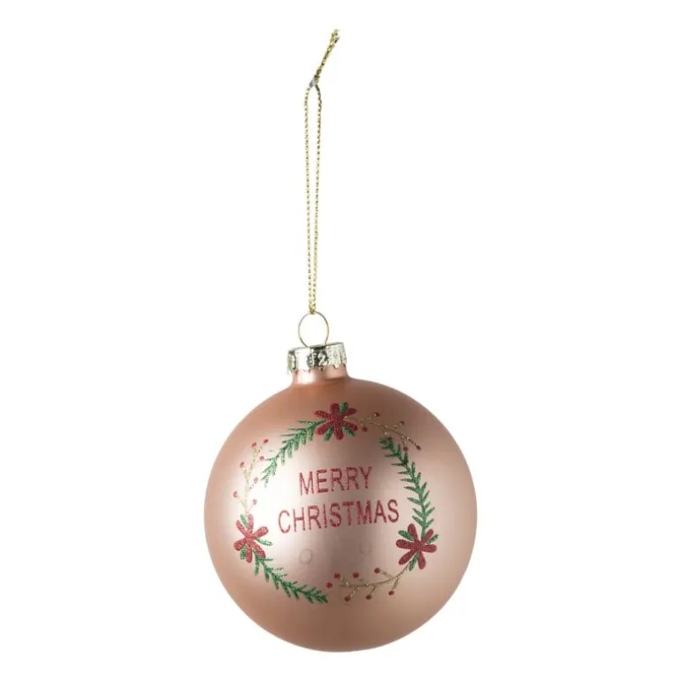 Kerstbal merry christmas - roze - ⌀8 cm